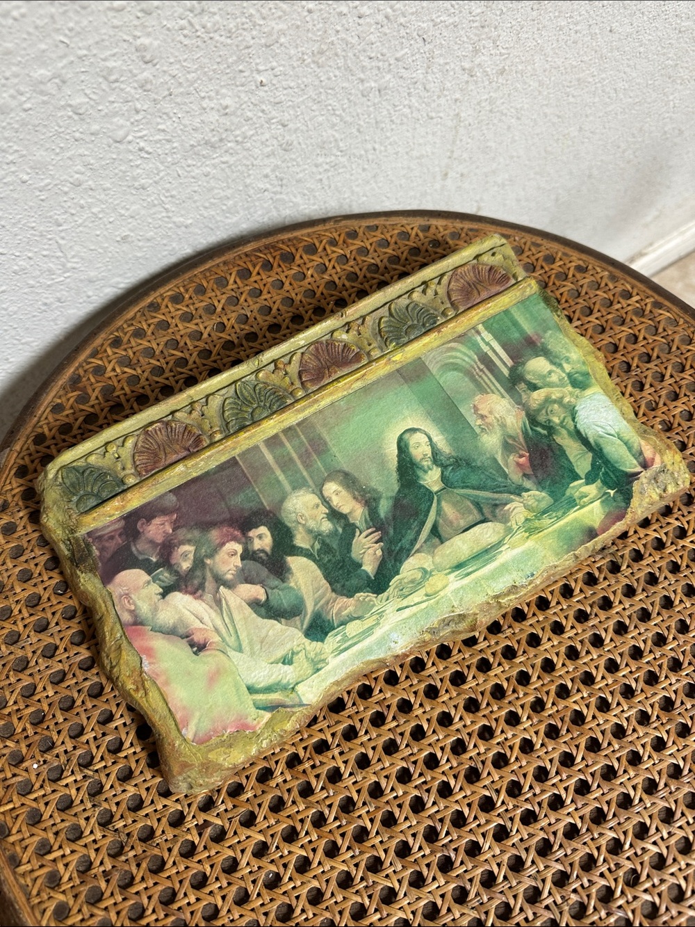 Vintage Last Supper Decorative Pouch in Green and Gold